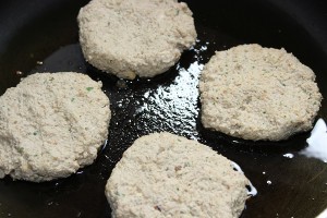 cutlets shaped in the pan